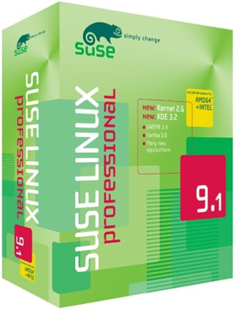 Caixa do SUSE Linux Professional 9.1, na versão que estava à venda