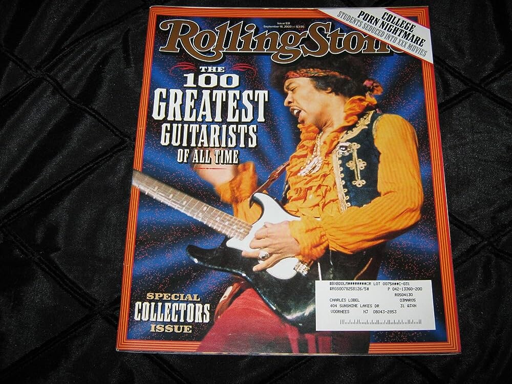 Capa da revista, com foto de Hendrix e o título: The 100 greatest guitarist of all time