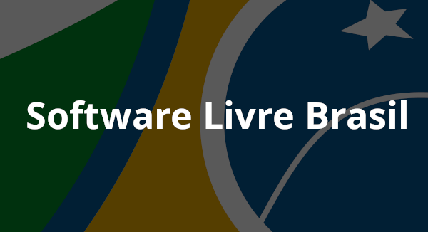 Logo do Software Livre Brasil sobre uma bandeira nacional estilizada