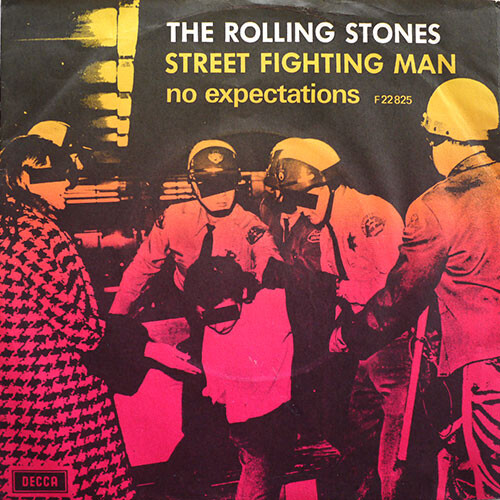 Capa da edição dinamarquesa do single, com policiais segurando um homem enquanto uma mulher os questiona, todos com tarjas nos olhos.