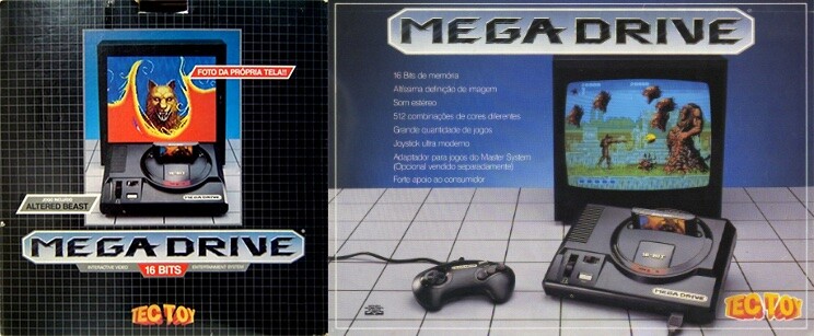 Caixa e anúncio do Mega Drive nos anos 90