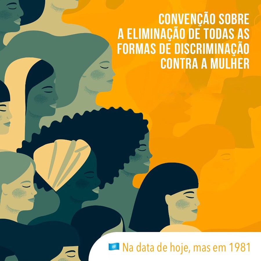 Banner com visão estilizada de um conjunto diverso de mulheres, e o título “Convenção Sobre a Eliminação de Todas as Formas de Discriminação Contra as Mulheres”