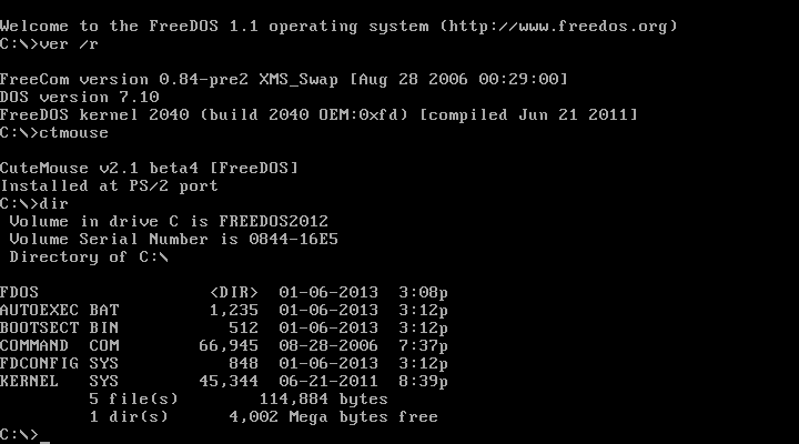 Tela do FreeDOS em versão de 2011