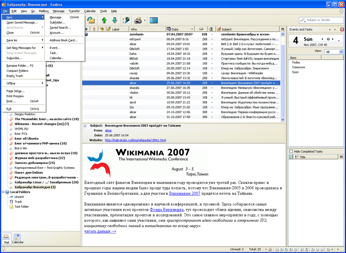 Interface da Penelope, ou Eudora Open Source Edition