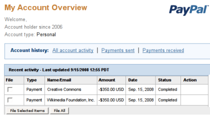 Extrato da movimentação via Paypal, com meus dados pessoais removidos