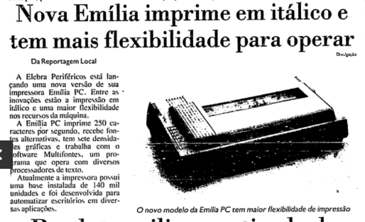 Matéria de jornal com o título: Nova Emília imprime em itálico e tem mais flexibilidade para operar