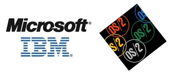 Logos da Microsoft, da IBM e do OS/2
