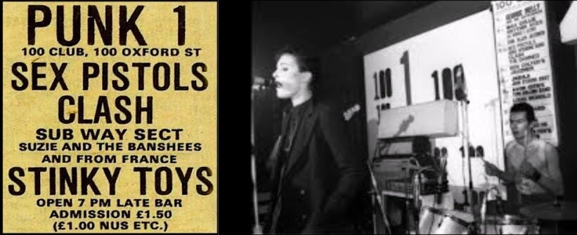 Poster com a referência a Suzie & The Banshees, e foto da Siouxsie ao microfone nesse show