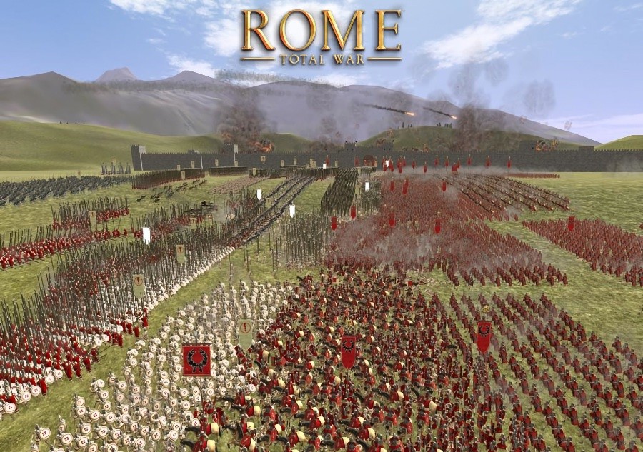 Tela do jogo mostrando um exército com milhares de personagens individualmente animados