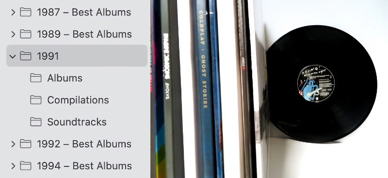 Um menu de seleção de playlists de álbuns