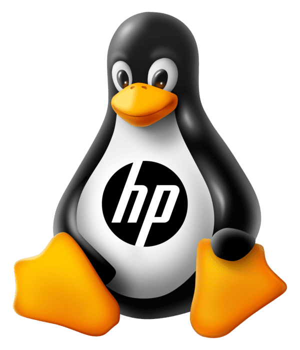 Logo da HP aplicado ao Tux, o mascote do Linux