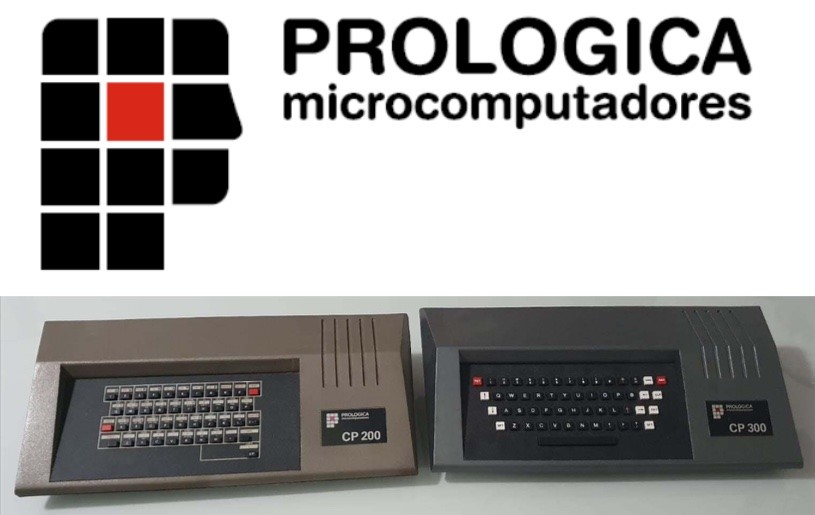 Um CP 200 e um CP 300 lado a lado, sob o logo da Prologica
