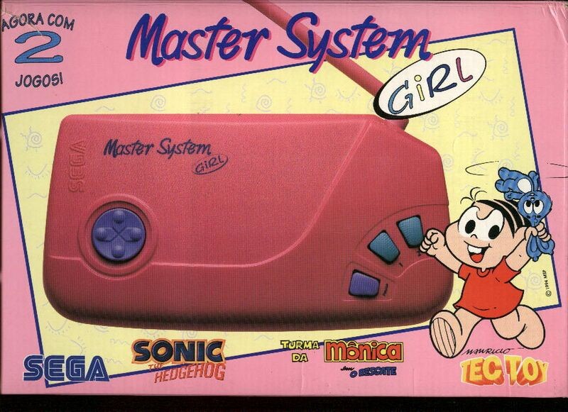 Caixa da 2ª versão do Master System Girl, com jogos da Mônica e do Sonic pré-instalados