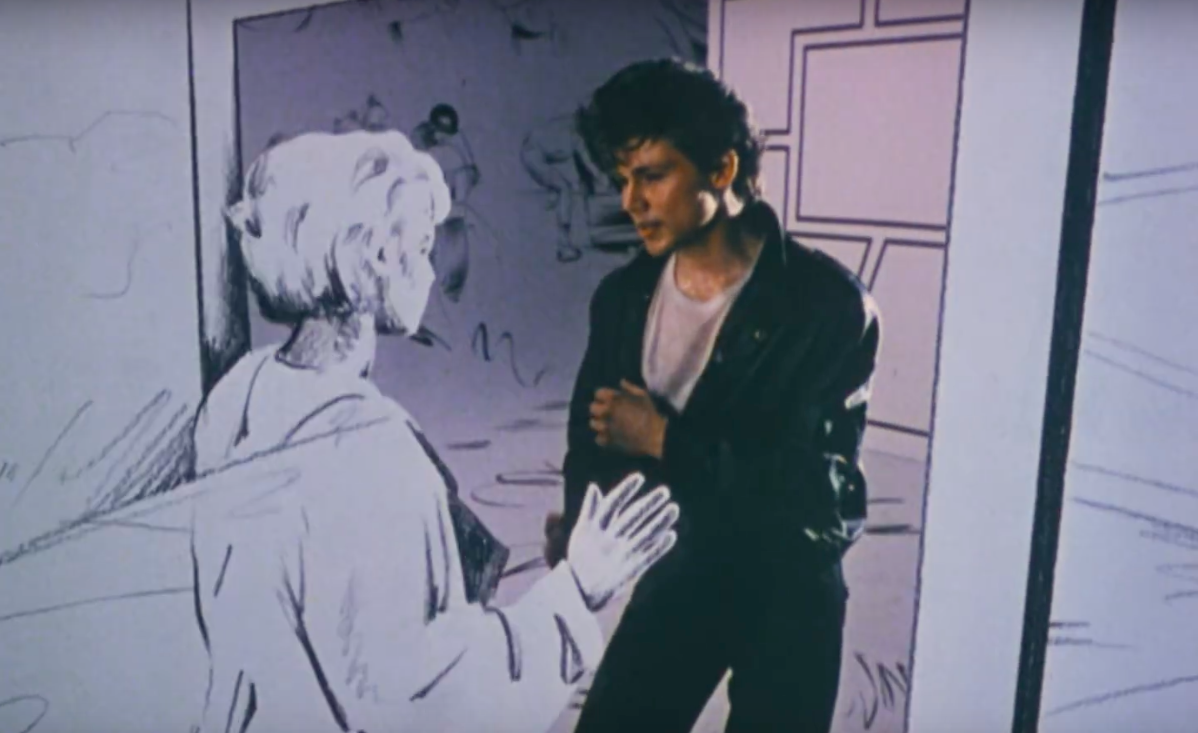 Cena do clip de Take on Me com interação entre vídeo e animação