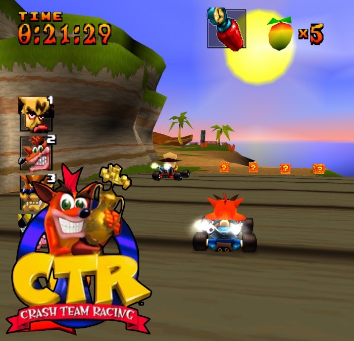 Tela de uma das corridas da versão original de Crash Team Racing