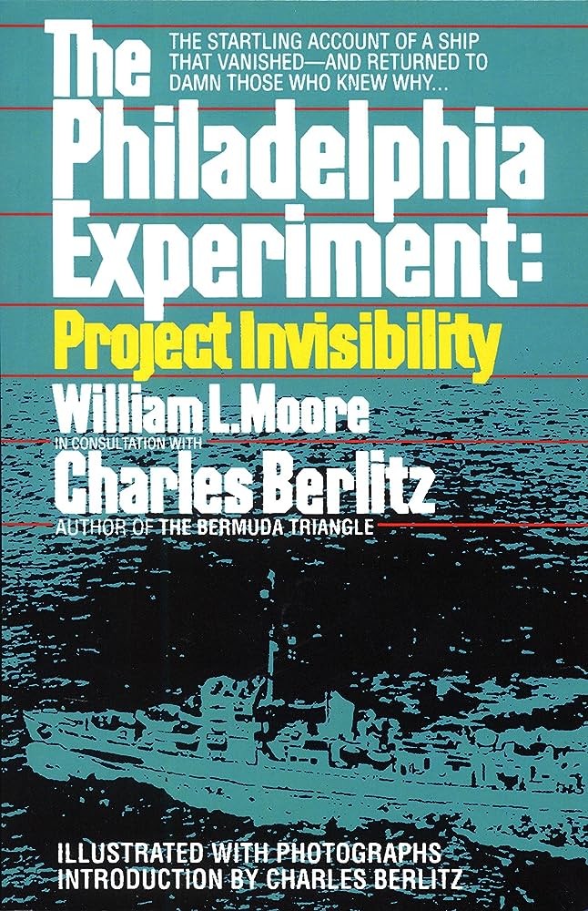 Capa do livro The Philadelphia Experiment, de William L. Moore e Charles Berlitz, que narra o que se sabia – ou dizia – sobre o alegado experimento