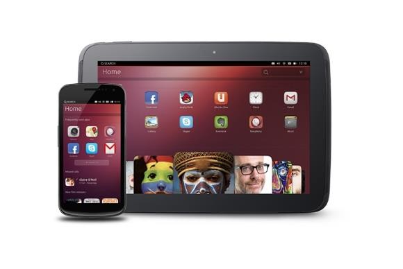Visão do Ubuntu Touch em um celular e em um tablet, alguns anos depois do anúncio