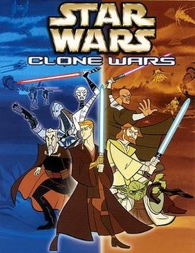 Material promocional mostrando  personagens de Star Wars: Clone Wars