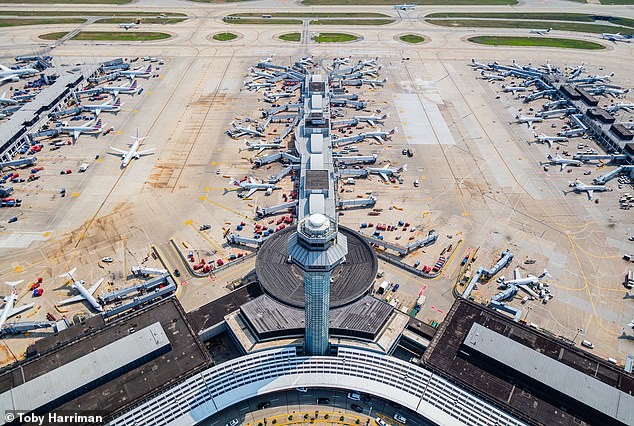 Vista aérea do aeroporto de O'Hare