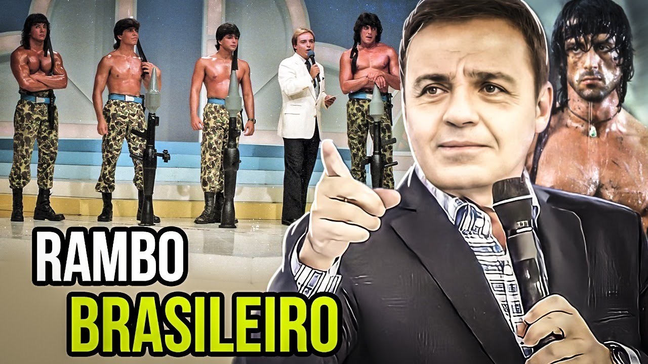 Montagem com candidatos do Rambo Brasileiro e fotos do Gugu e do personagem Rambo em sua versão cinematográfica
