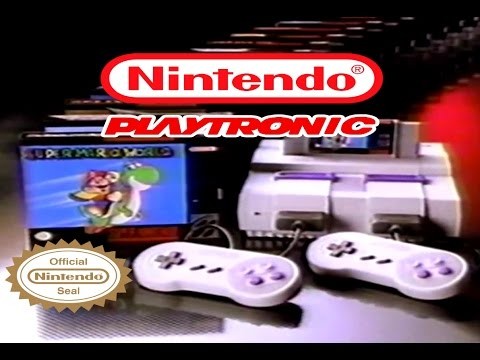 Marcas da Nintendo e da Playtronic sobrepostas a um SNES e ao cartucho do Super Mario World