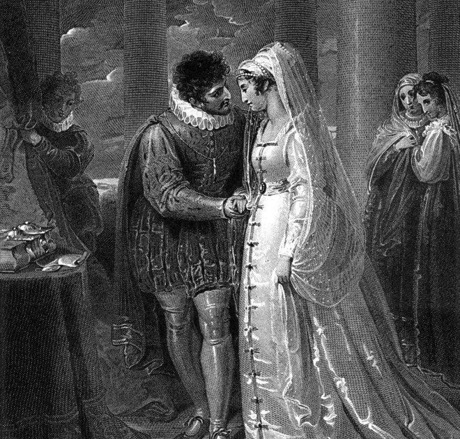 Representação artística do casamento de Shakespeare com Hathaway