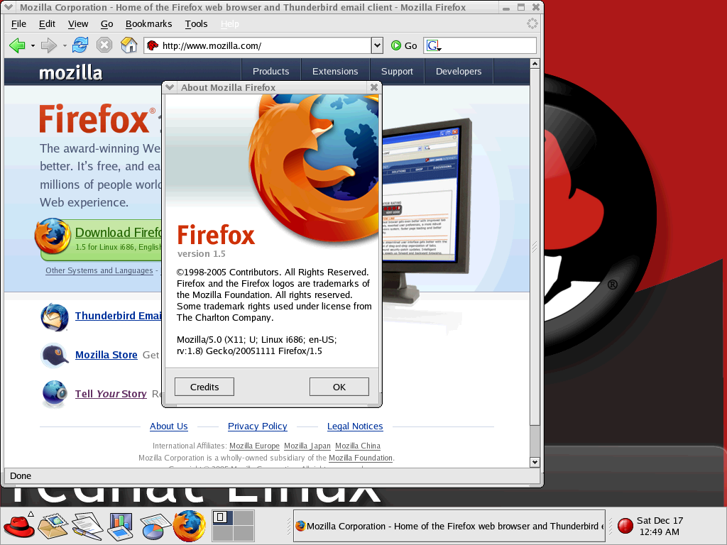 Firefox 1.5 rodando no Red Hat