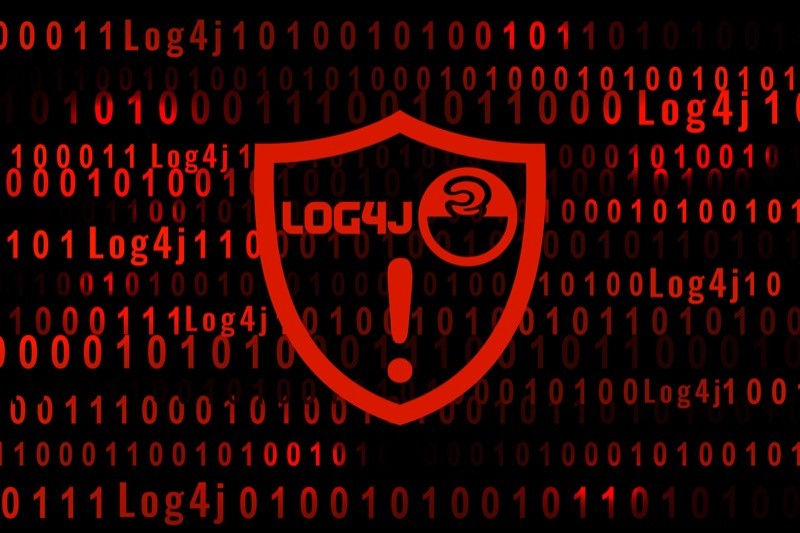 Alegoria com o nome e logo do Log4J em uma combinação de cores vermelhas