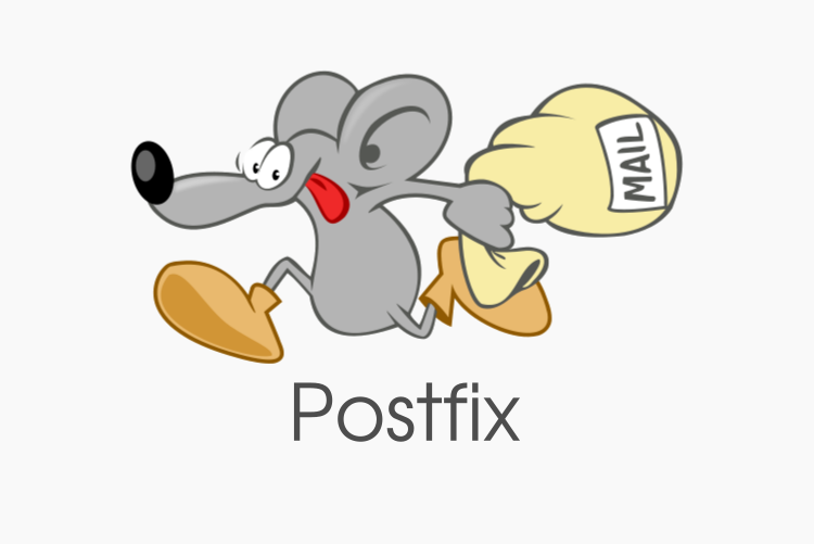 O ratinho mascote do Postfix corre levando uma sacola postal.
