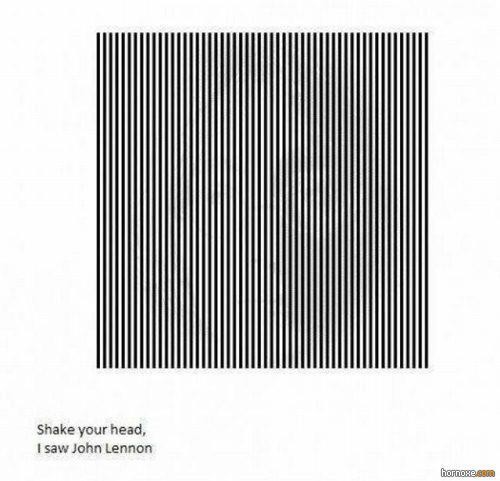 Conjunto de linhas paralelas verticais que, quando as vejo durante movimentos laterais da cabeça, me exibem um retrato de John Lennon 