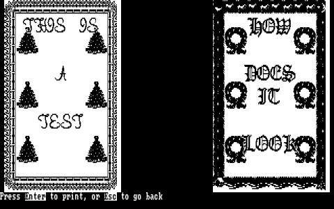 Print de tela do Printmaster na era DOS mostrando dois cartões de exemplo.