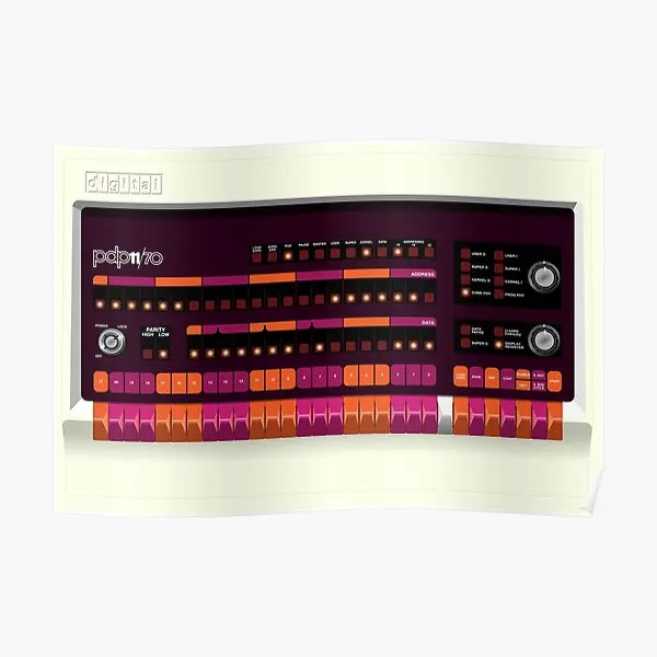Poster mostrando o painel frontal do console de um computador clássico PDP11/70
