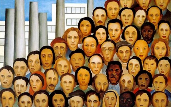 Quadro Operários, de Tarsila do Amaral, que integra o modernismo brasileiro e retrata cinquenta e um operários da indústria.