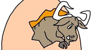 Desenho mostra um gnu das savanas africanas, saindo da casca de um ovo