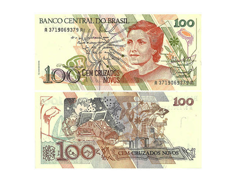 Cecília Meireles na céduloa de 100 Cruzados Novos