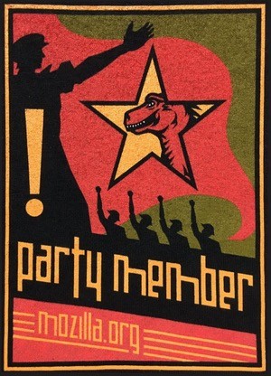 Arte no estilo soviético mostra um poster onde se lê: Party member - mozilla.org