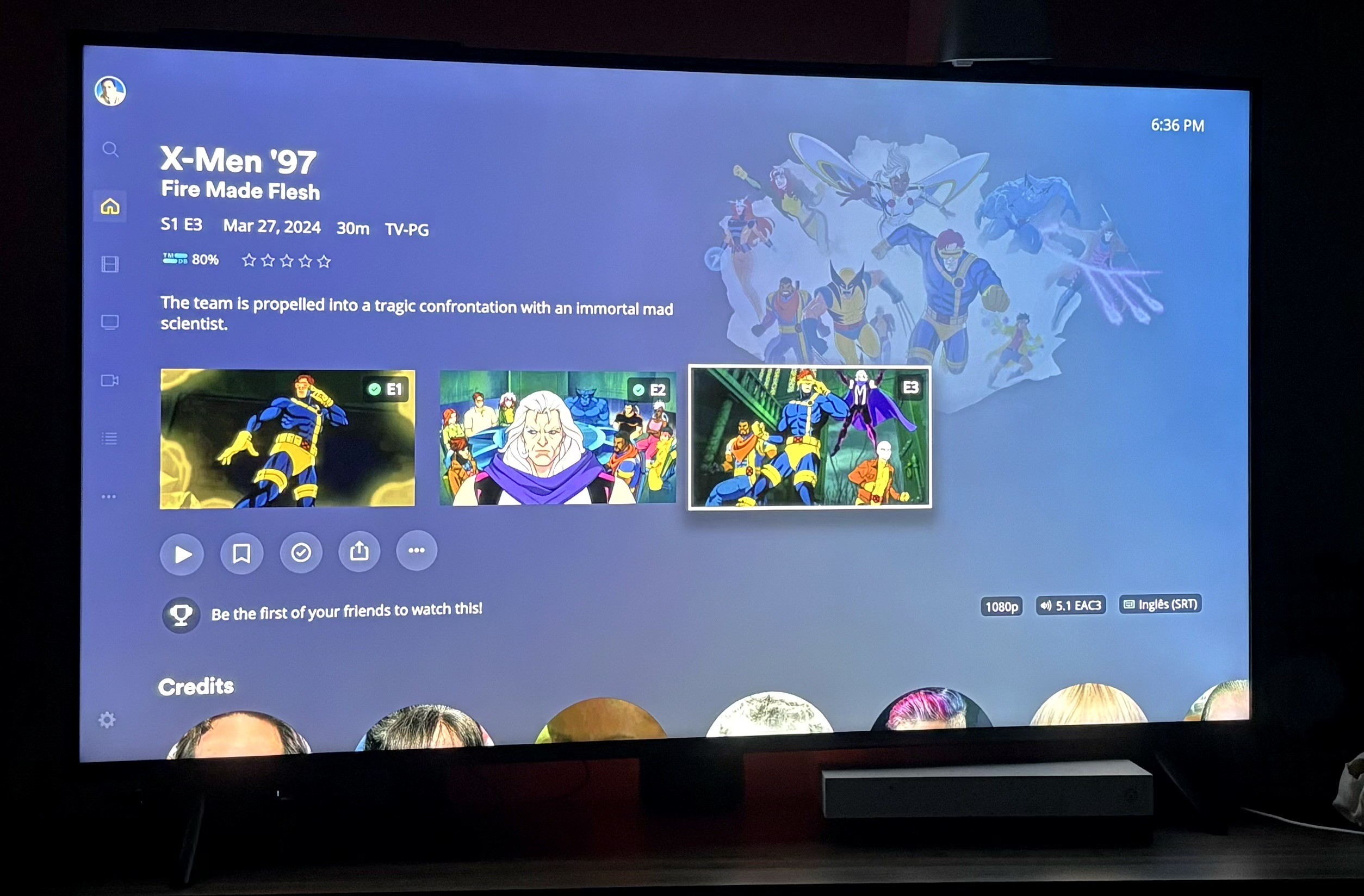 Tela do Plex mostrando os 3 episódios já lançados da série