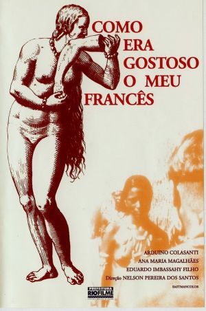 Cartaz de Como Era Gostoso o Meu Francês mostra uma indígena levando à boca um braço humano