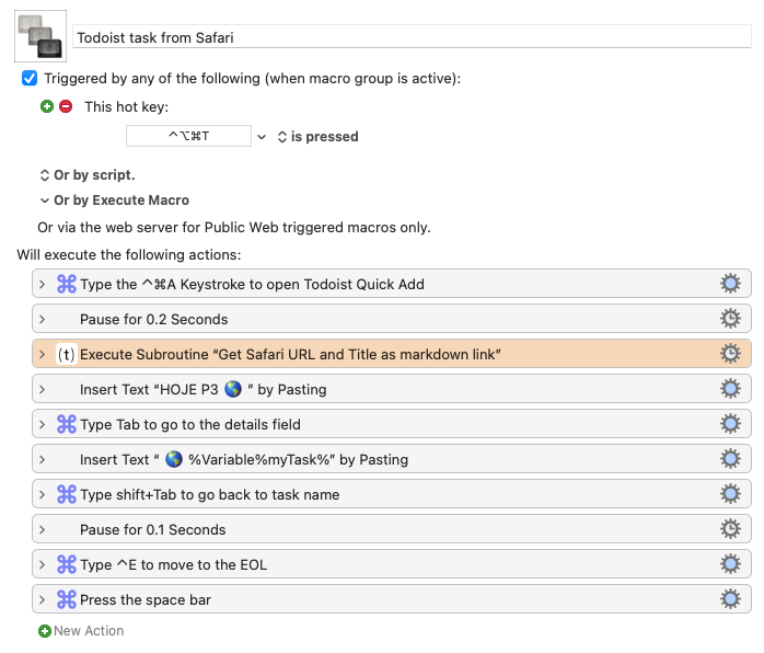 Listagem do meu script “Create Todoist task from Safari“, com o comando de execução de subrotina em destaque
