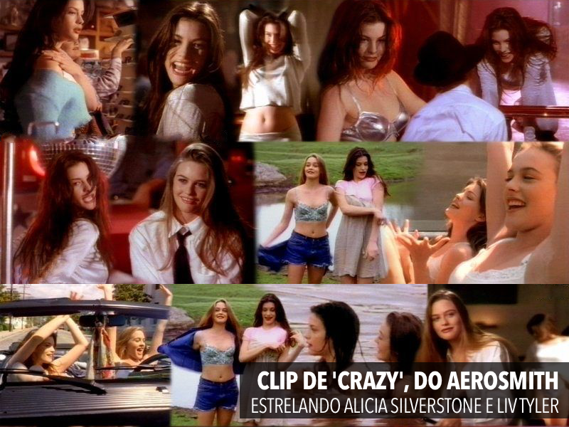 Colagem com cenas do clip Crazy, com Alicia Silverstone e Liv Tyler