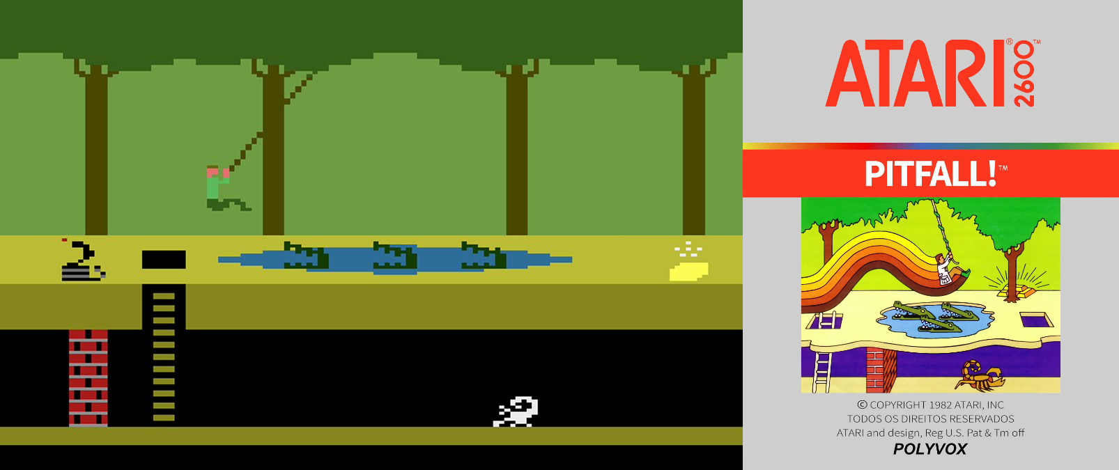 Tela do jogo, e caixa da versão distribuída no Brasil pela Polyvox