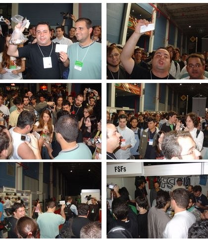 Colagem de fotos do leilão, da arrecadação e da doação.