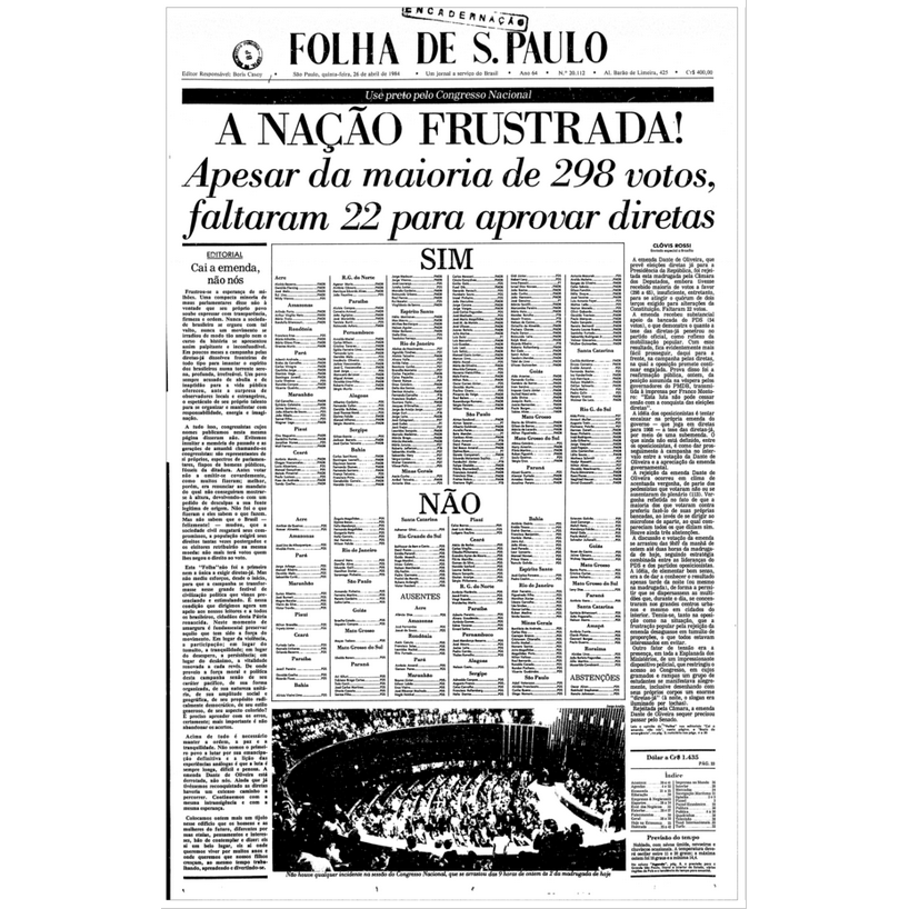 Capa da Folha de São Paulo com o manchete “A Nação Frustrada“