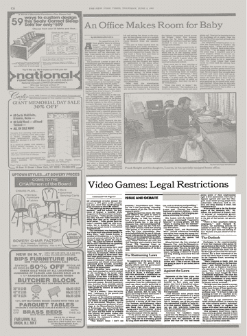 Página do New York Times, da época, com matéria sobre a restrição aos jogos eletrônicos