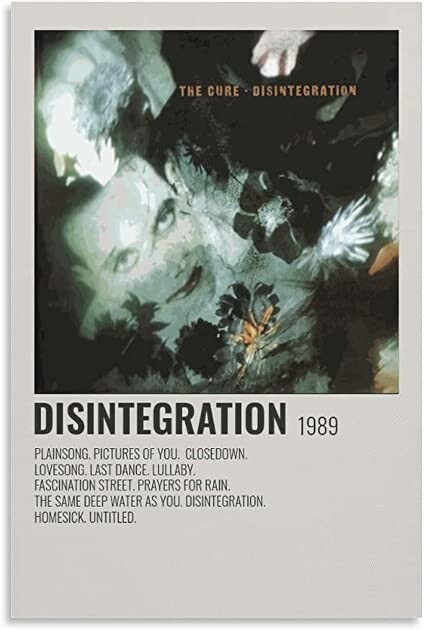 Pôster com a capa e lista de faixas do álbum Disintegration