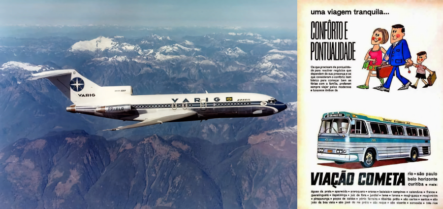 Montagem de foto de avião da Varig e de anúncio da Cometa