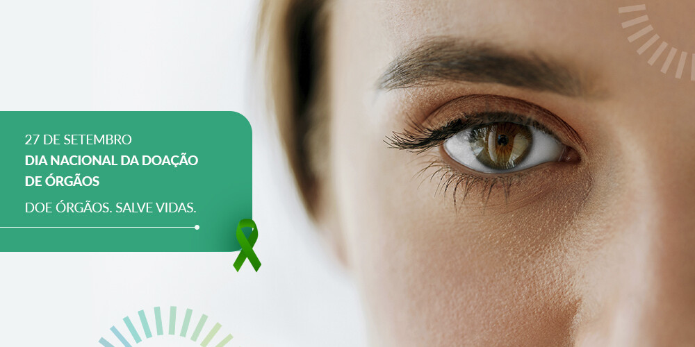 Imagem de campanha para a doação de órgãos, com foto detalhada de um olho