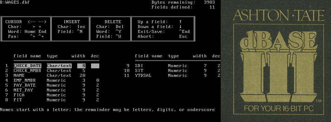 Tela e logo do dBase III