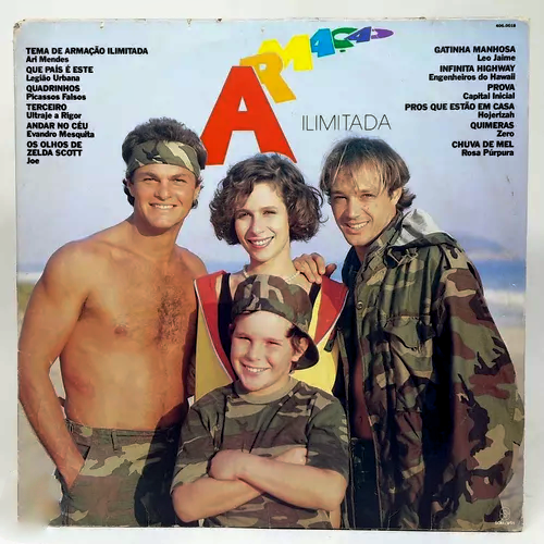 Verso da capa do LP da trilha da Armação, mostrando os personagens Juba, Zelda, Lula e Bacana