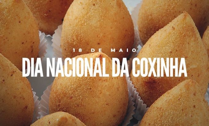 Banner do DIa Nacional da Coxinha, ilustrado por meia dúzia de coxinhas de galinha.